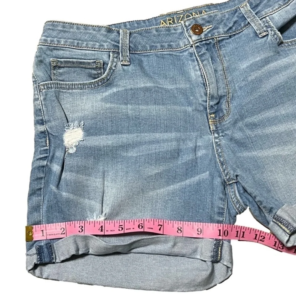 Arizona Denim Blue Jean Distressed Shorts Cuffed Hem Cotton Juniors Size 11